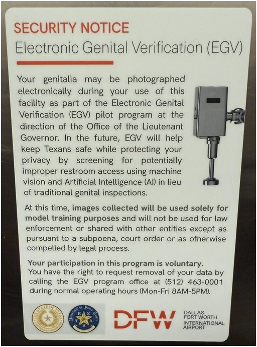 satire sticker posing as official notice of AI image surveillance of genitals in airport bathrooms